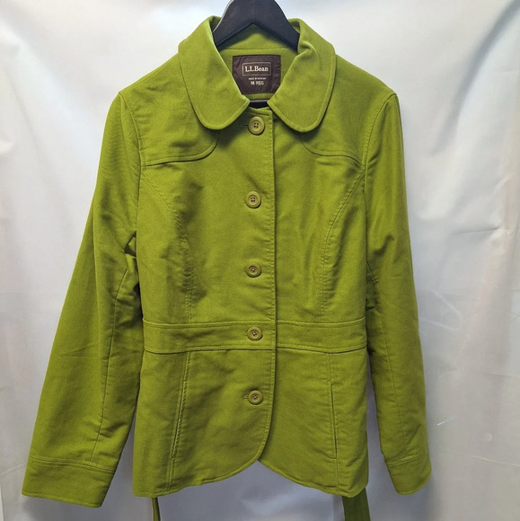L.L. Bean Womens Pea Coat Suede Texture Apple Green w/ Matching Belt Regular Fit - Picture 2 of 16